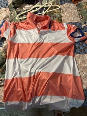 Pins and aces Coral and White Striped Polo Shirt